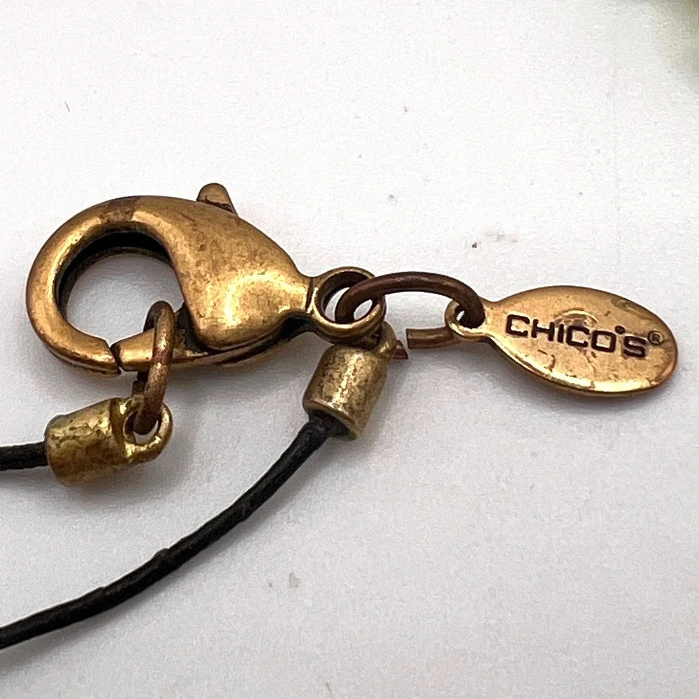 Chico's Green Stone Drop Necklace Boho Artisan 28